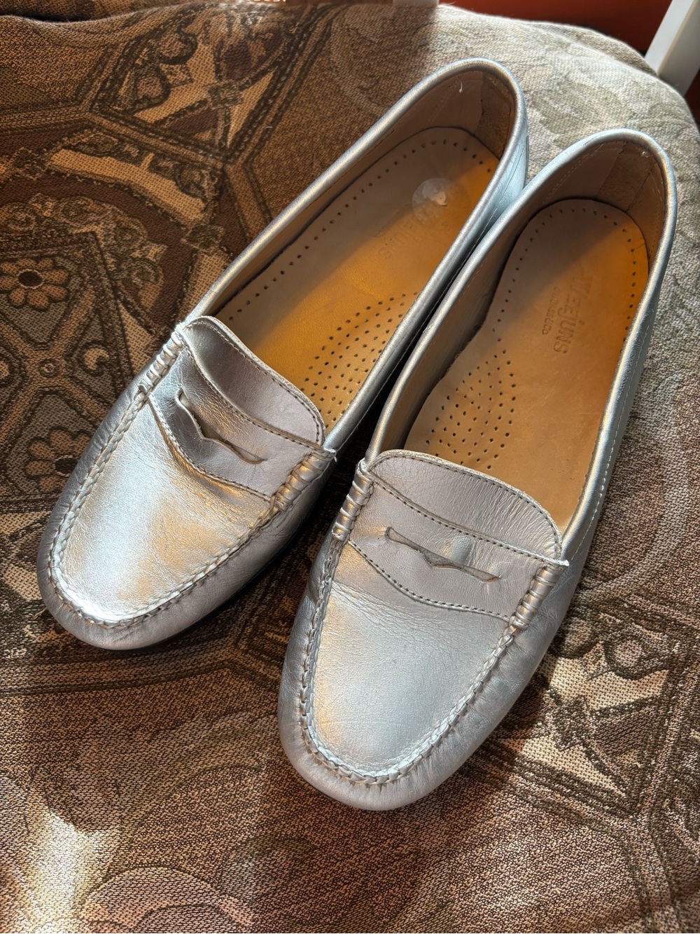 G.H. Bass & Co. Metallic Silver Leather Penny Loafers